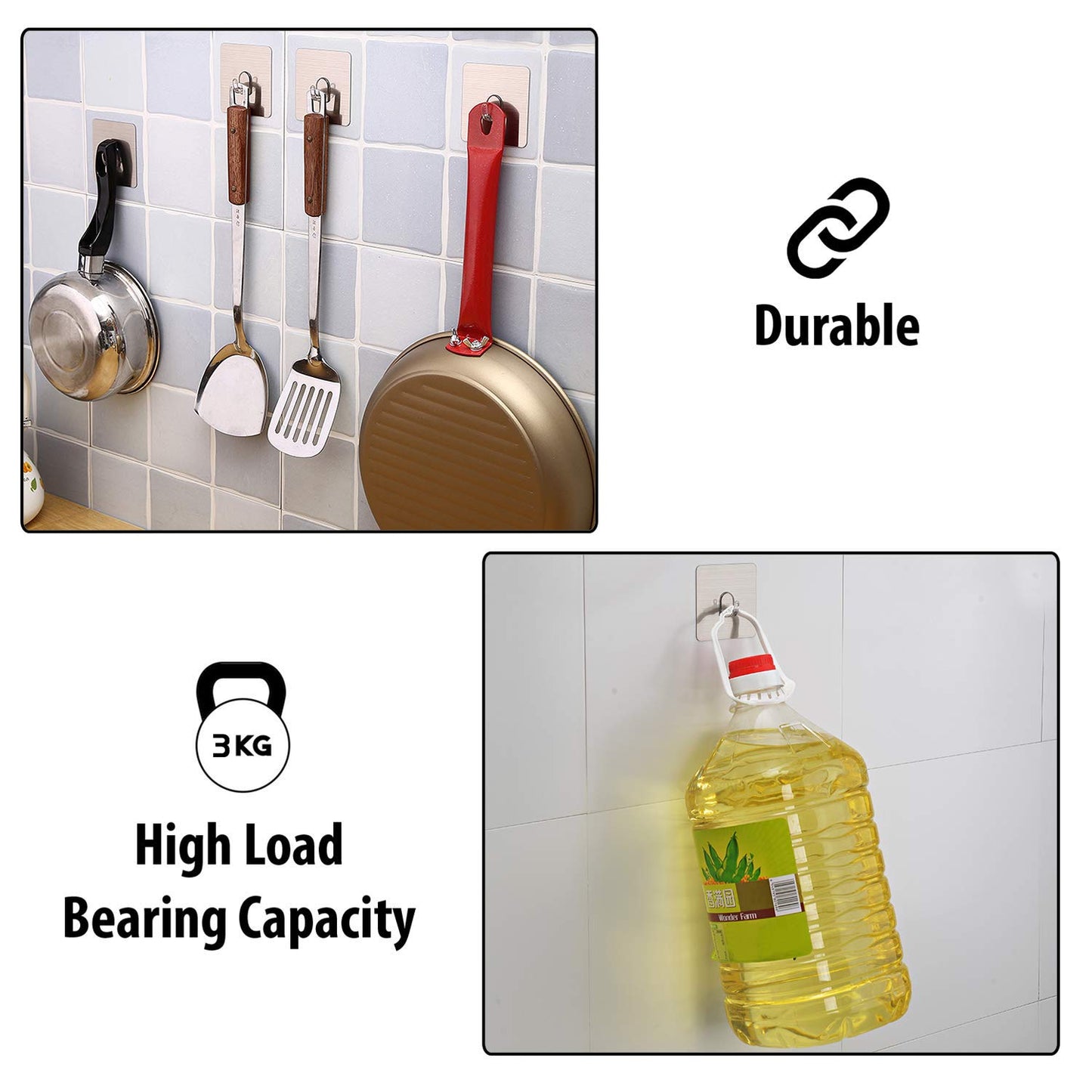 Magic Sticker Series Self Adhesive Hooks, Pack of 6/12 (Load Bearing Capacity of 3 KG Each Hook)