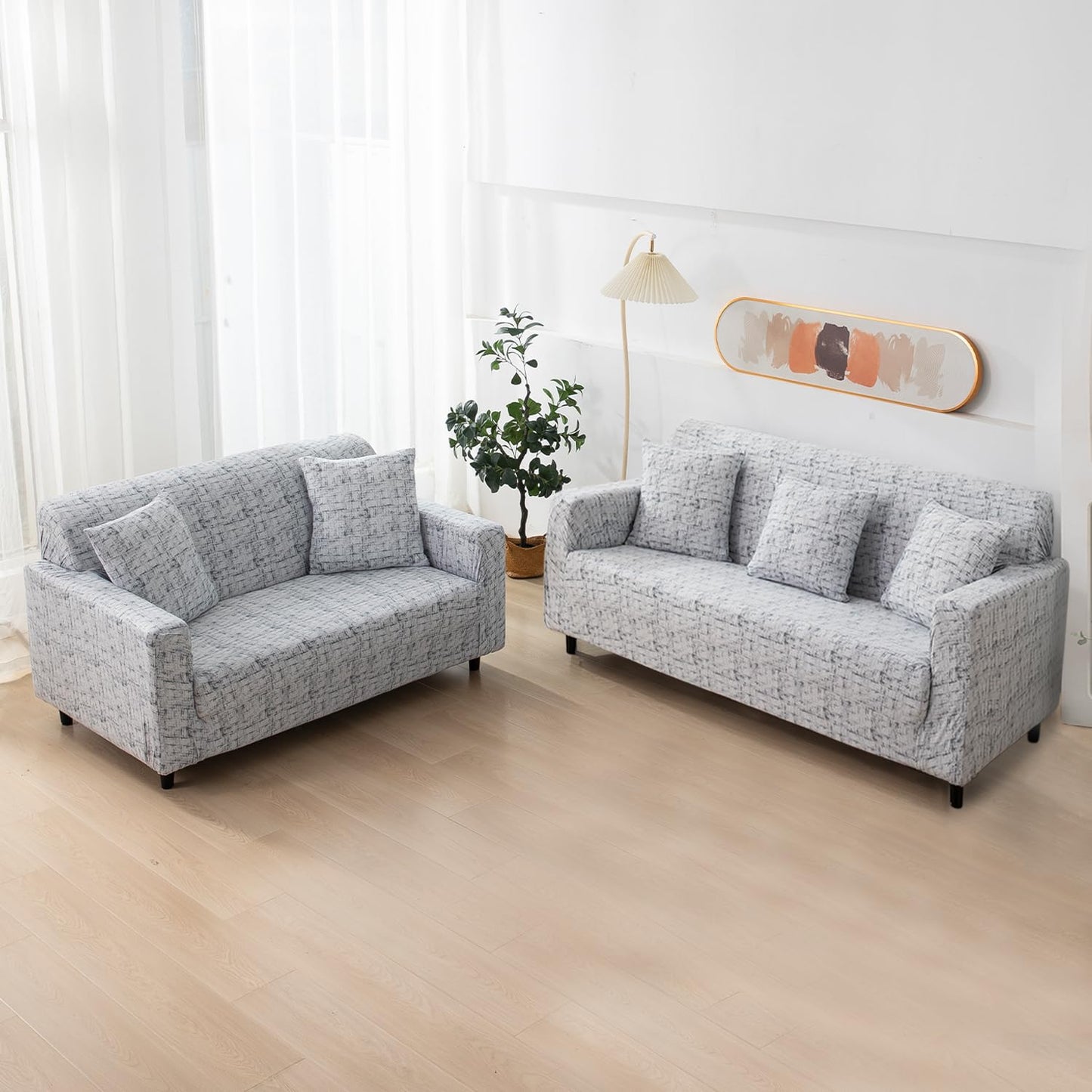 Elastic Stretchable Printed Sofa Cover, Abstract Grey Lines