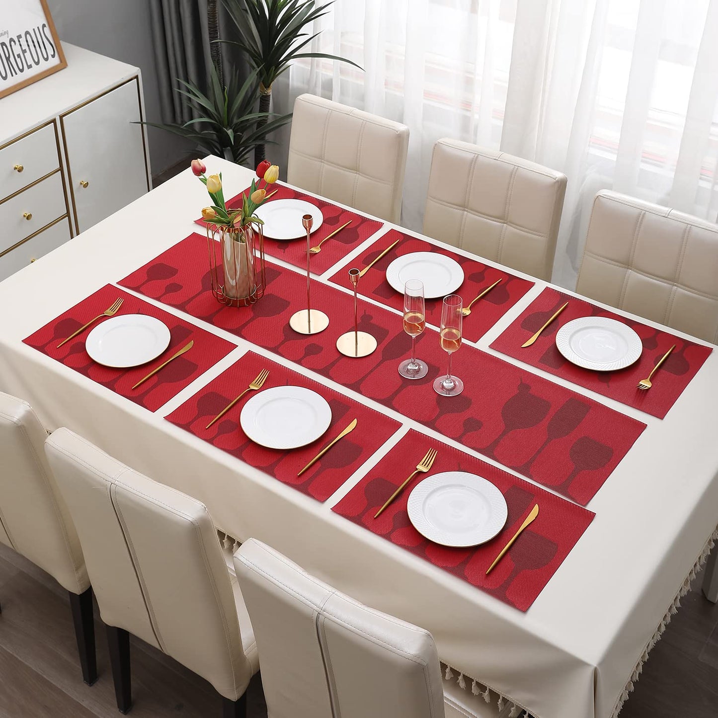 PVC Dining Table Mats, Cherry Red