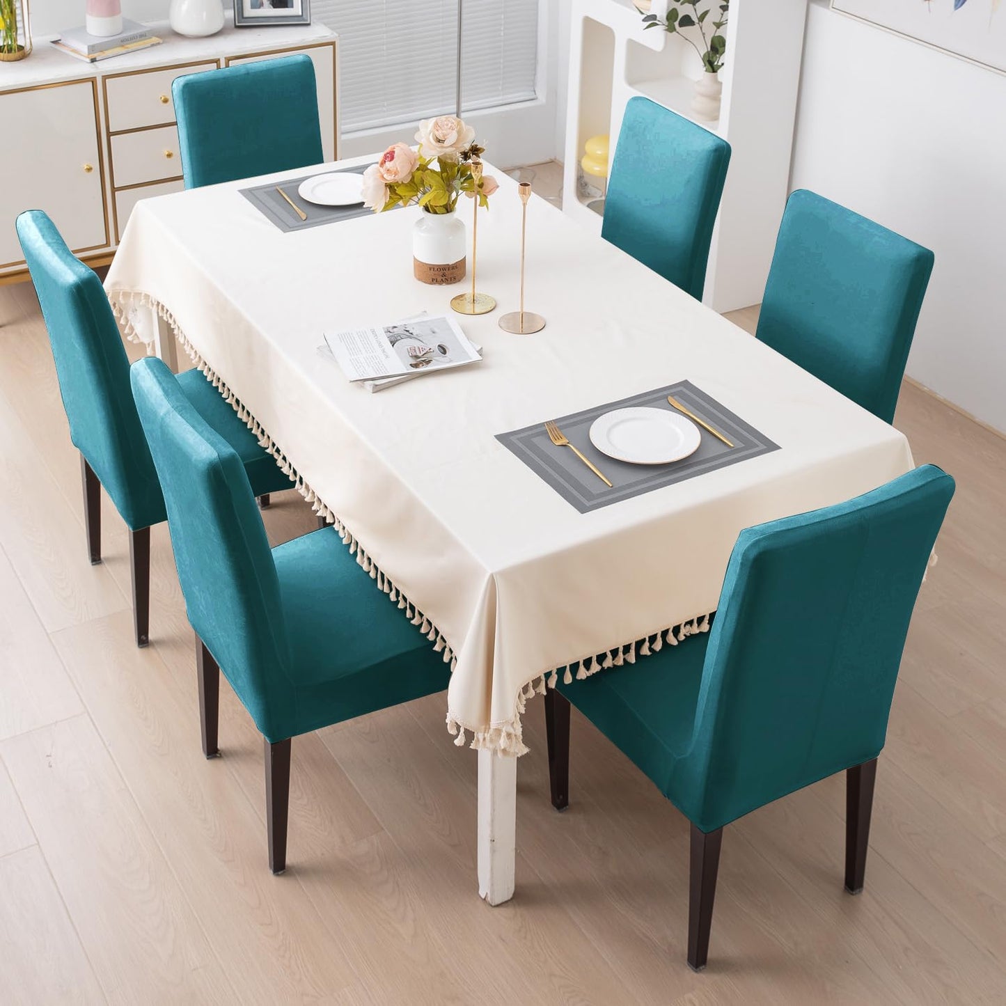 Elastic Stretchable Premium Velvet Dining Chair Cover, Turquoise