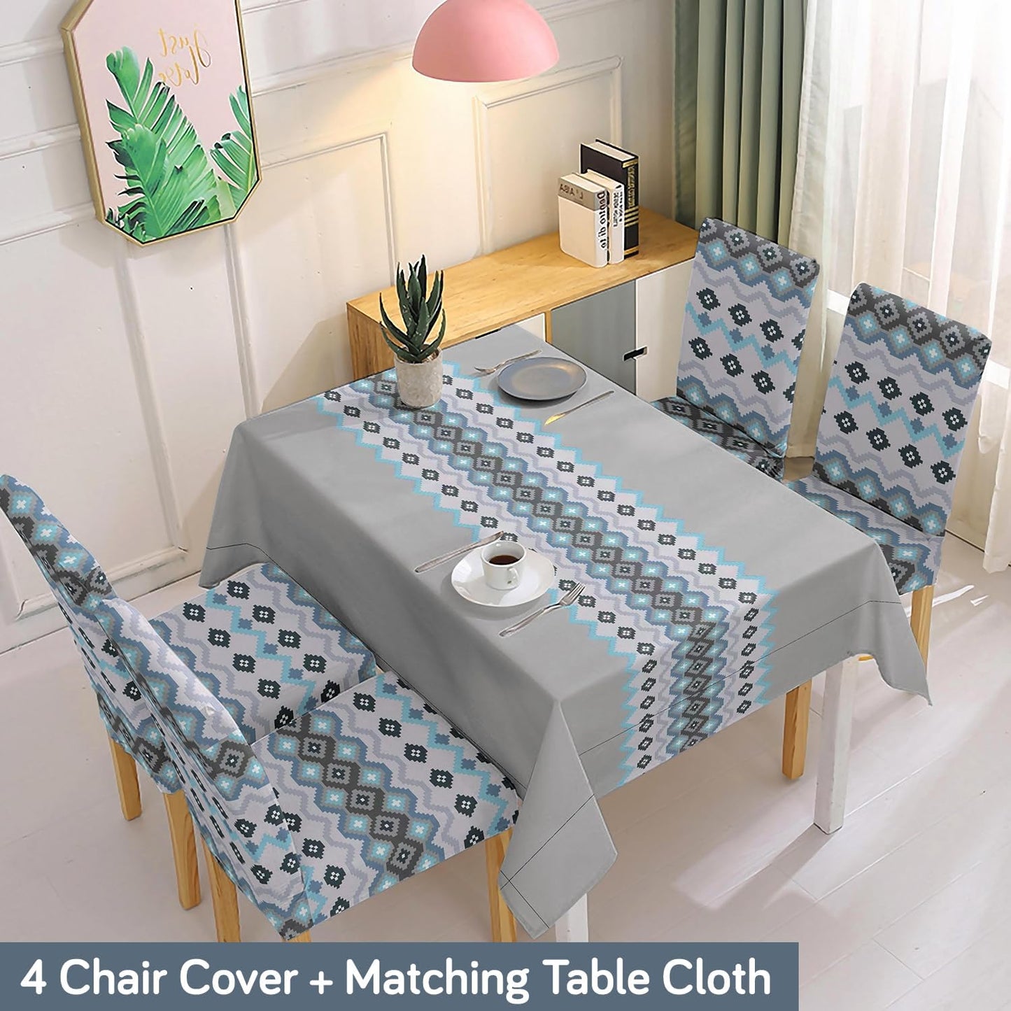 Fossil Grey Printed Dining Set Cover | 4/6 Seater