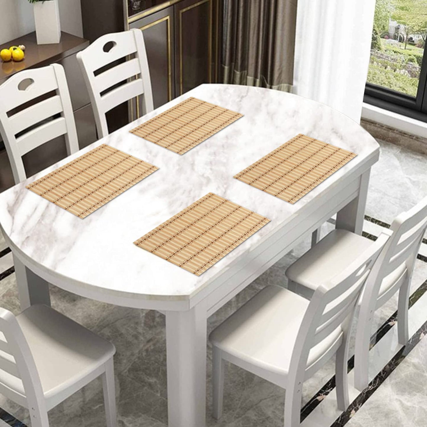 Reversible Bamboo Placemats Set of 4 Table Mats for Dining Table, 45x30 cm