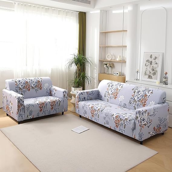 Gentle Grey Dahlia Printed Elastic Sofa Cover