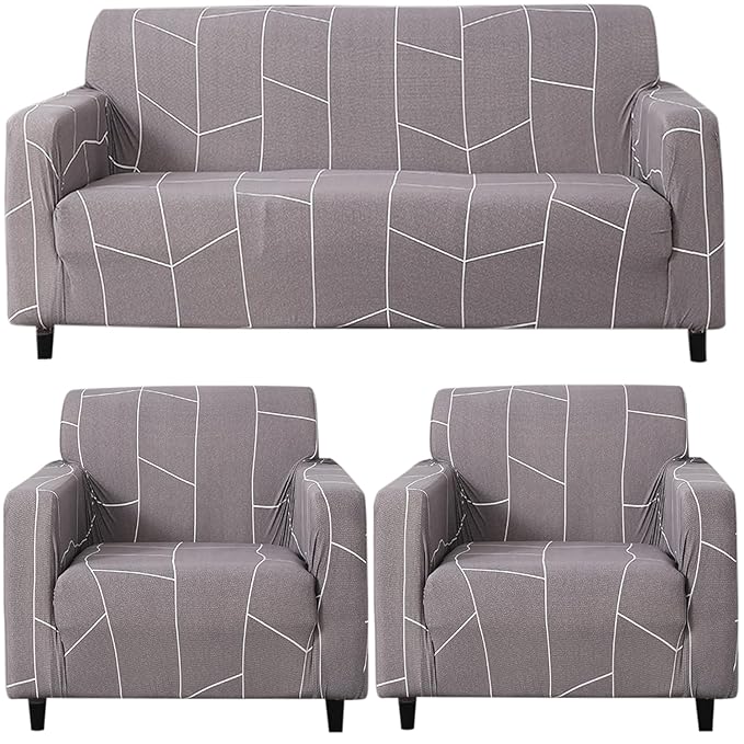 Elastic Stretchable Printed Sofa Cover and Cushion Cover, Ash Grey Abstract