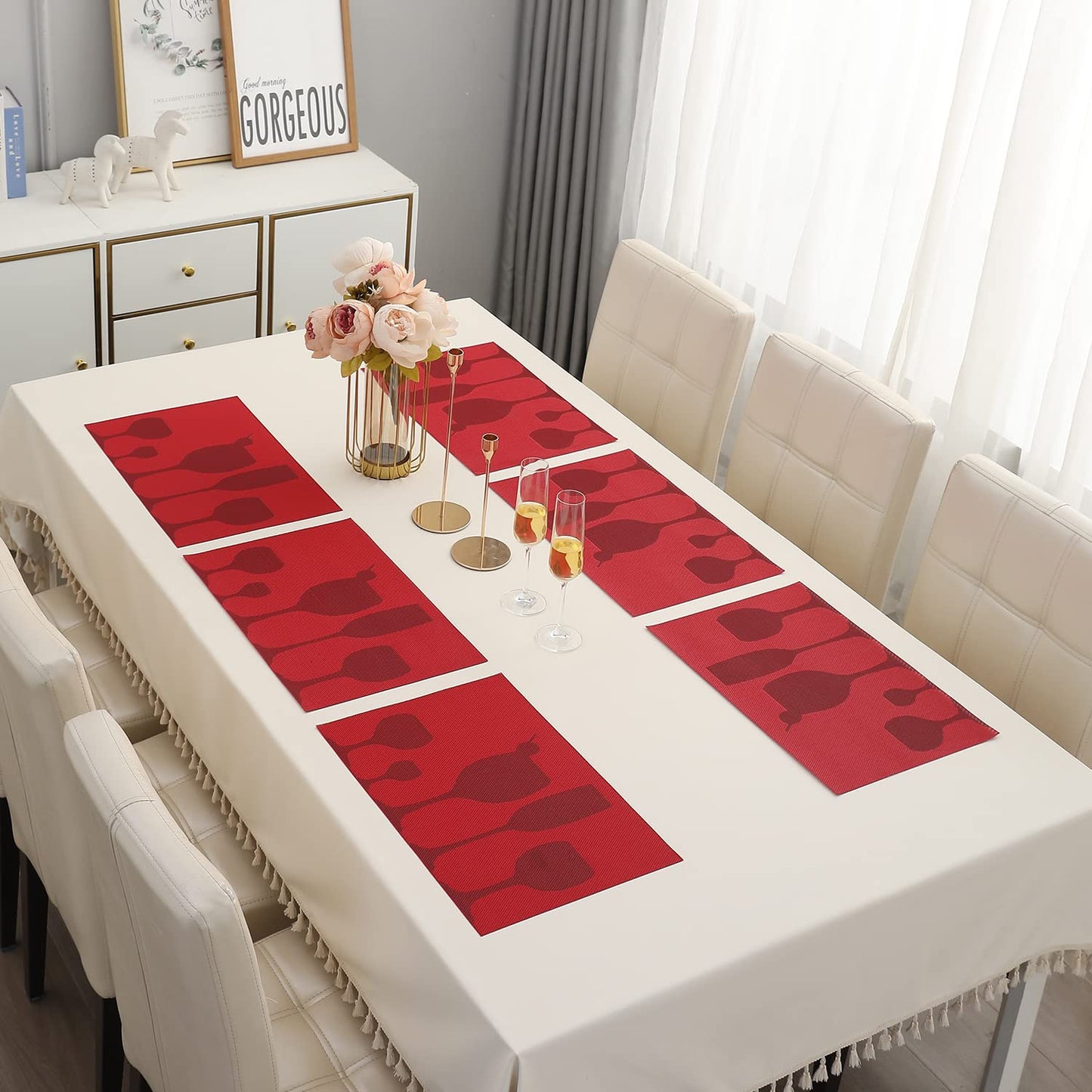 PVC Dining Table Mats, Cherry Red