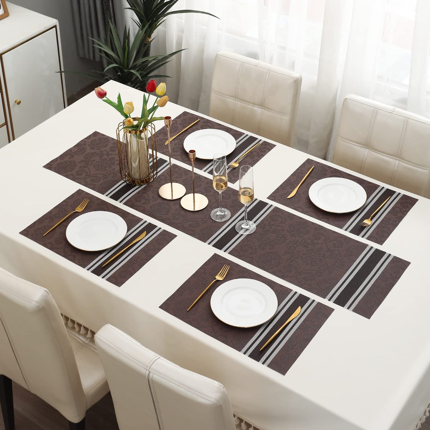 PVC Dining Table Mats, Damask Brown
