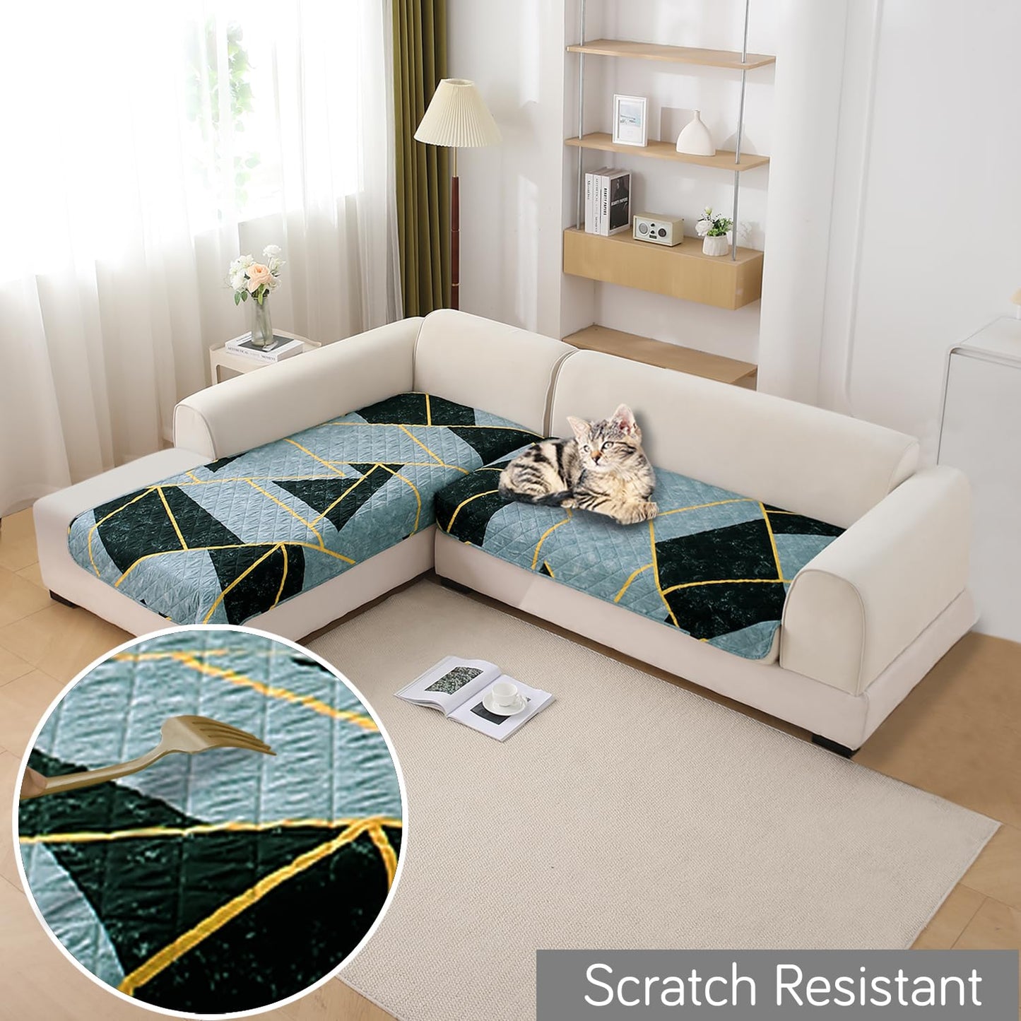 Waterproof Printed Quilted Quick Dry L Shape Sofa Seat Cover Mat, Multicolor Abstract Geometry