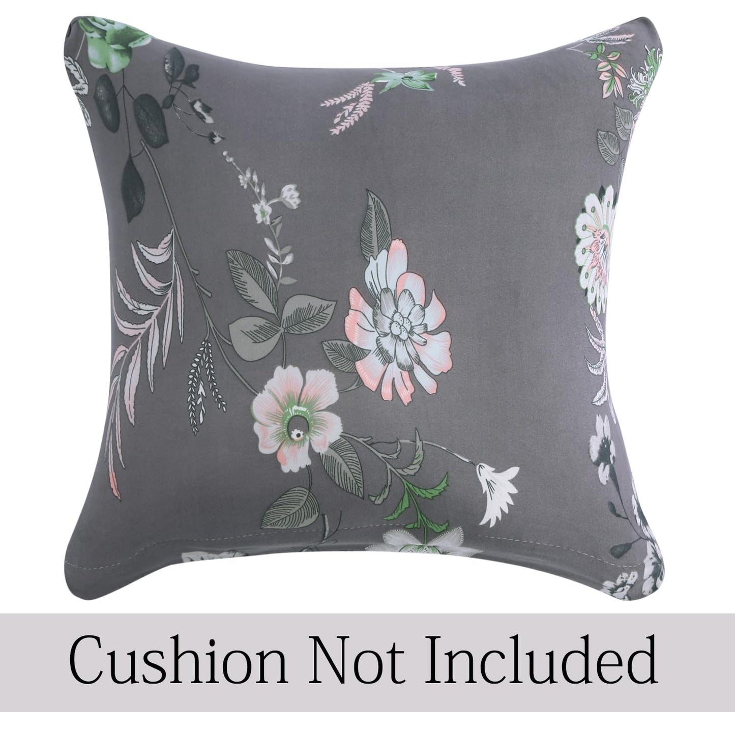 HOKIPO Stretchable Pack of 2 Cushion Cover 16x16, Bentonite Grey Budding Florals