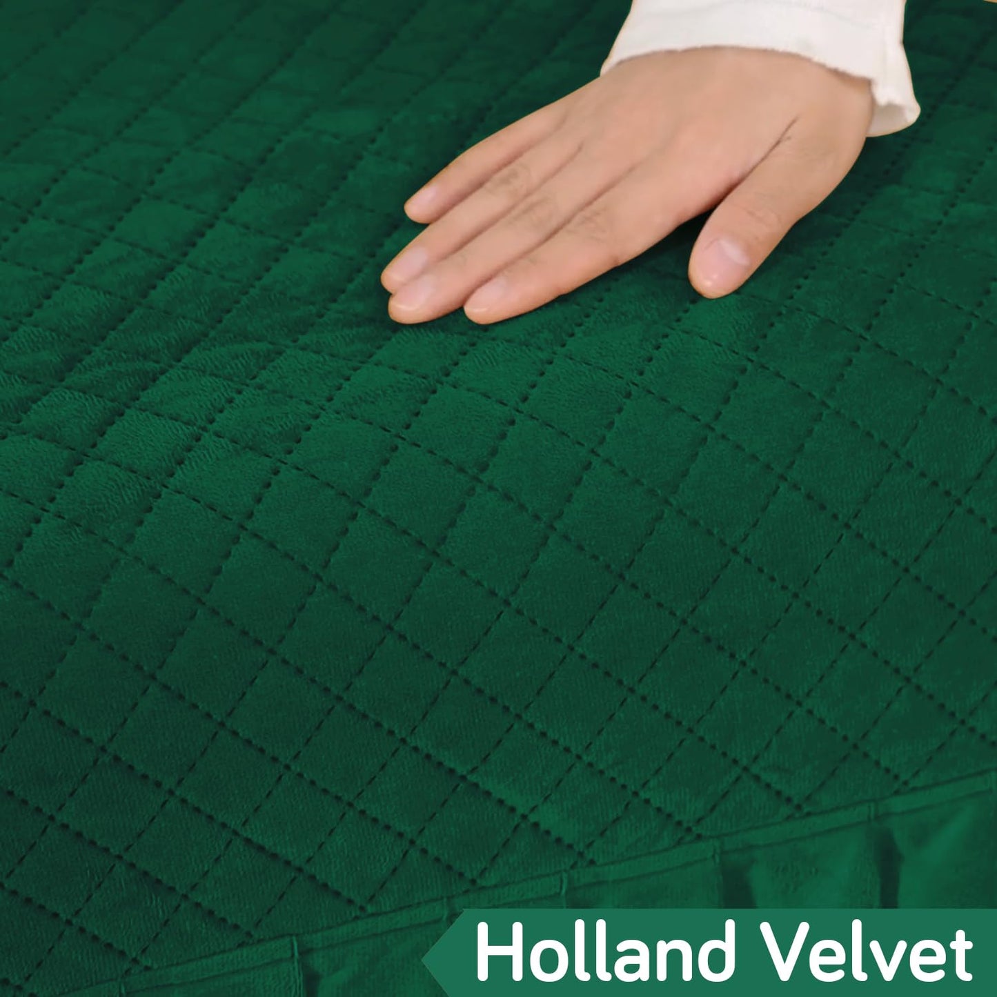 Holland Velvet Sofa Cover Seat Mat with Frill for 1/2/3 - Seater, Bottle Green