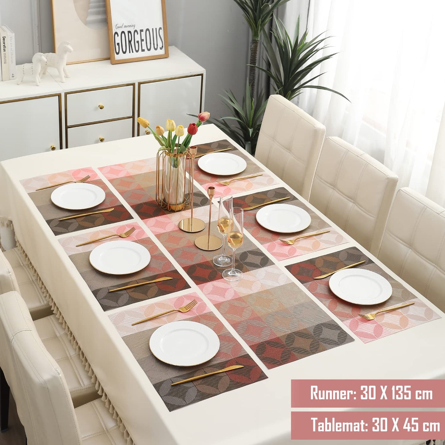 PVC Dining Table Mats, Geometric Red