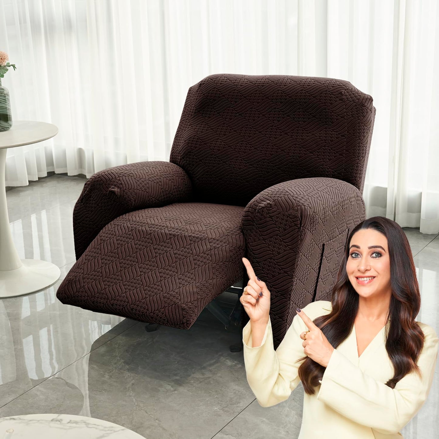 Premium 170 GSM Jacquard Fully Covered Recliner Sofa Cover for 1/2/3 Seaters, Brown