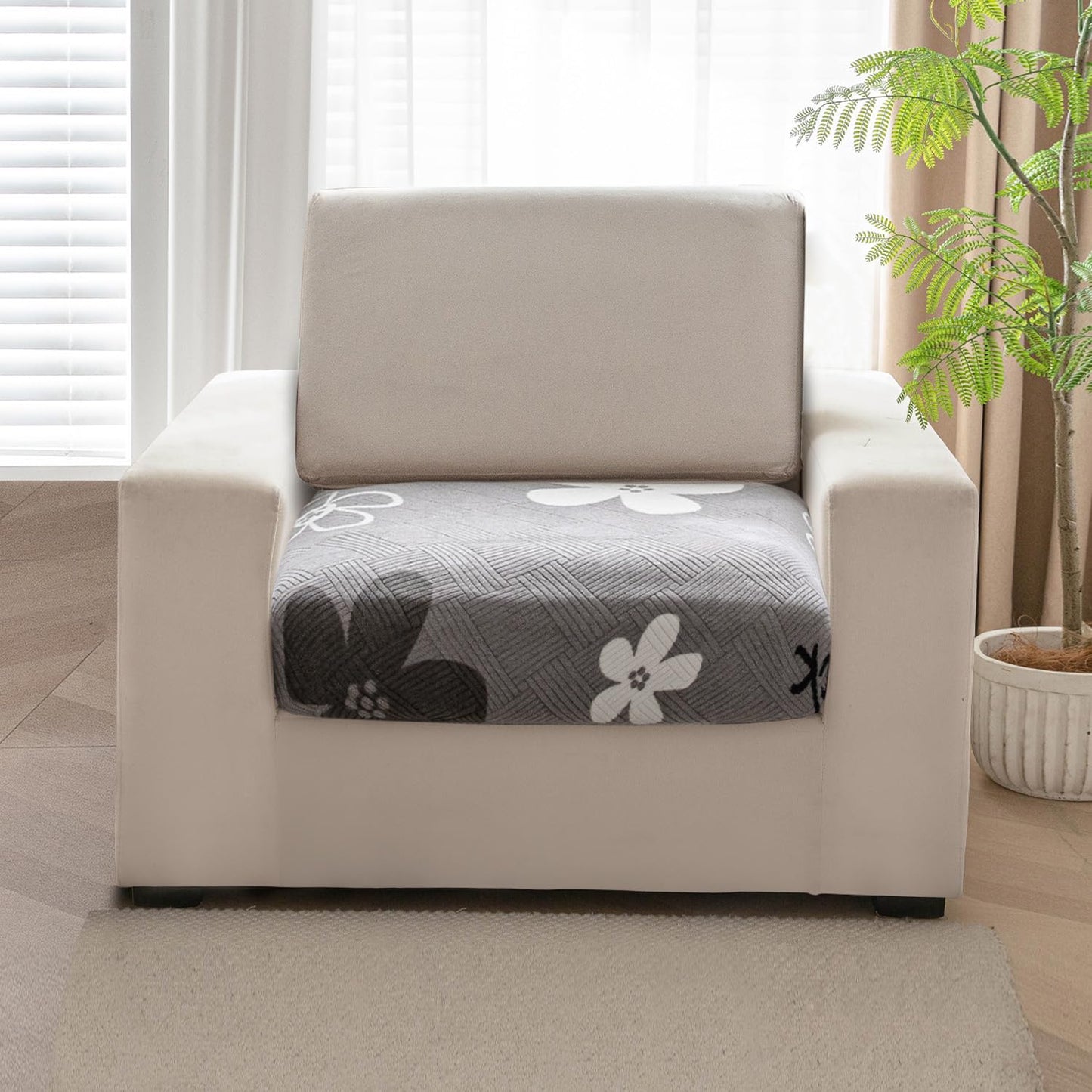 Stretchable Thick Fleece Textured Seat Couch Cushion Cover for 1/2/3 Seater, Moon Grey
