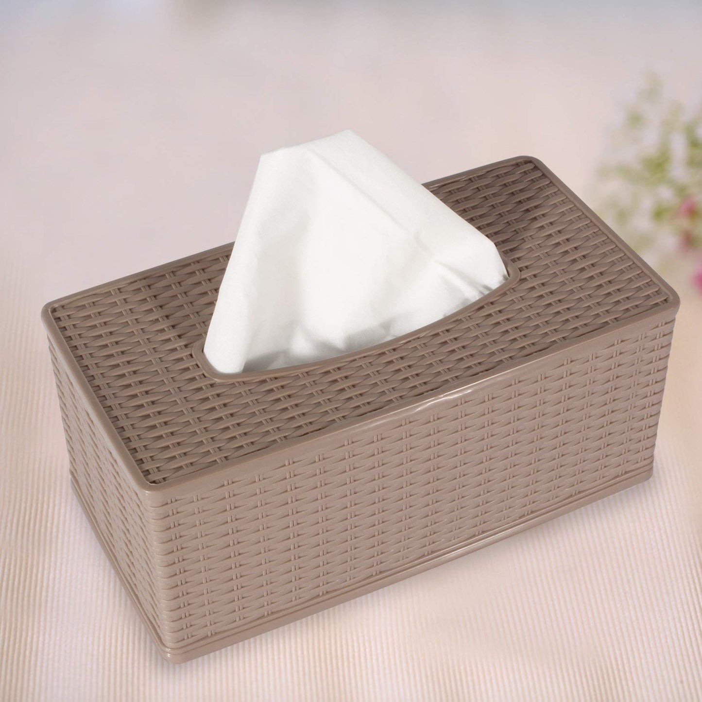 Plastic Tissue Paper Napkin Dispenser Box Holder for Car, Home, Office (Brown)