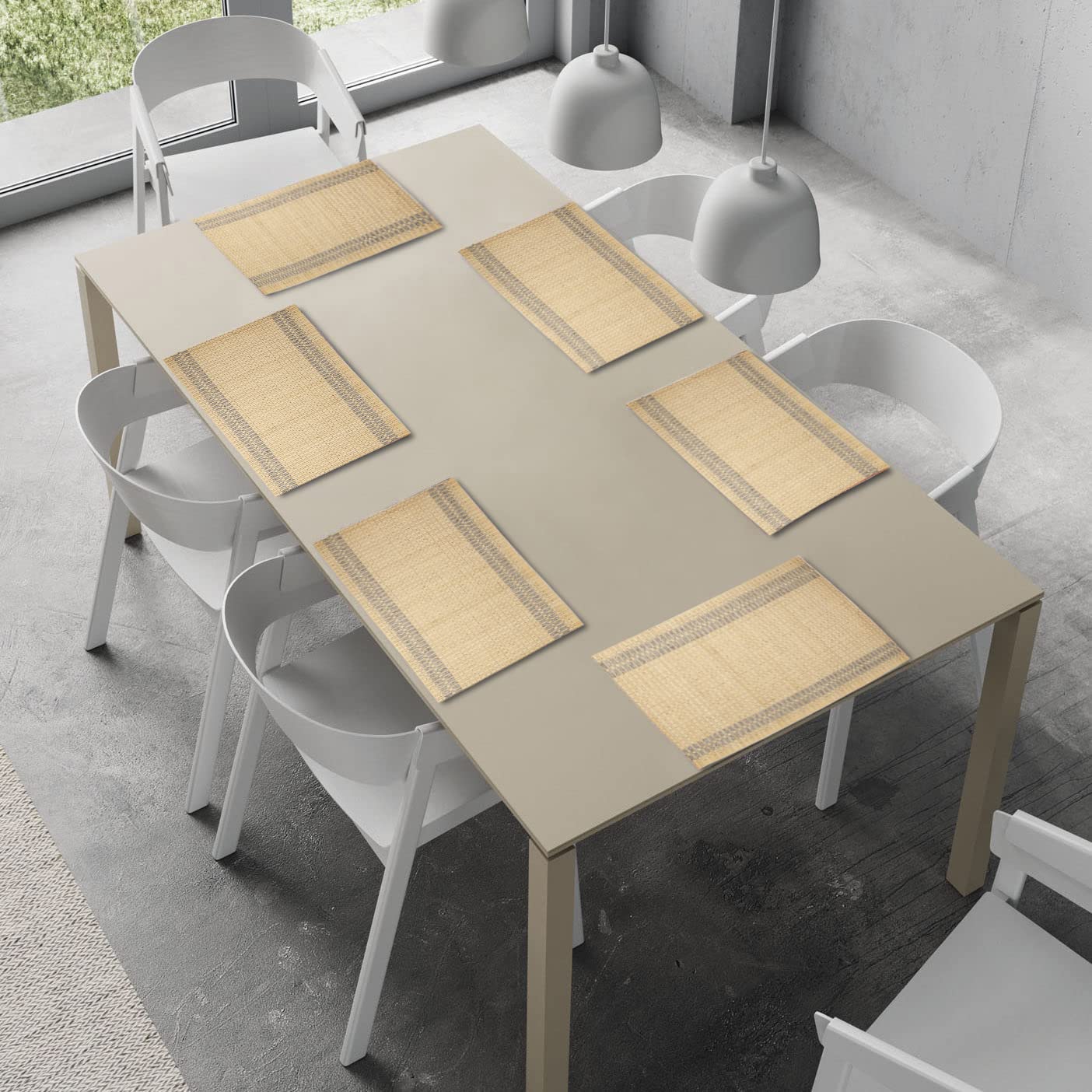 Reversible Bamboo Placemats for Dining Table Set of 6, 45x30 cm