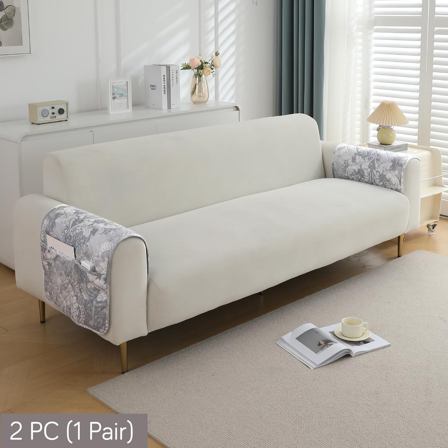 Quilted, Waterproof and Anti-Slip Sofa Cover Mat, Motifs Cloud Grey