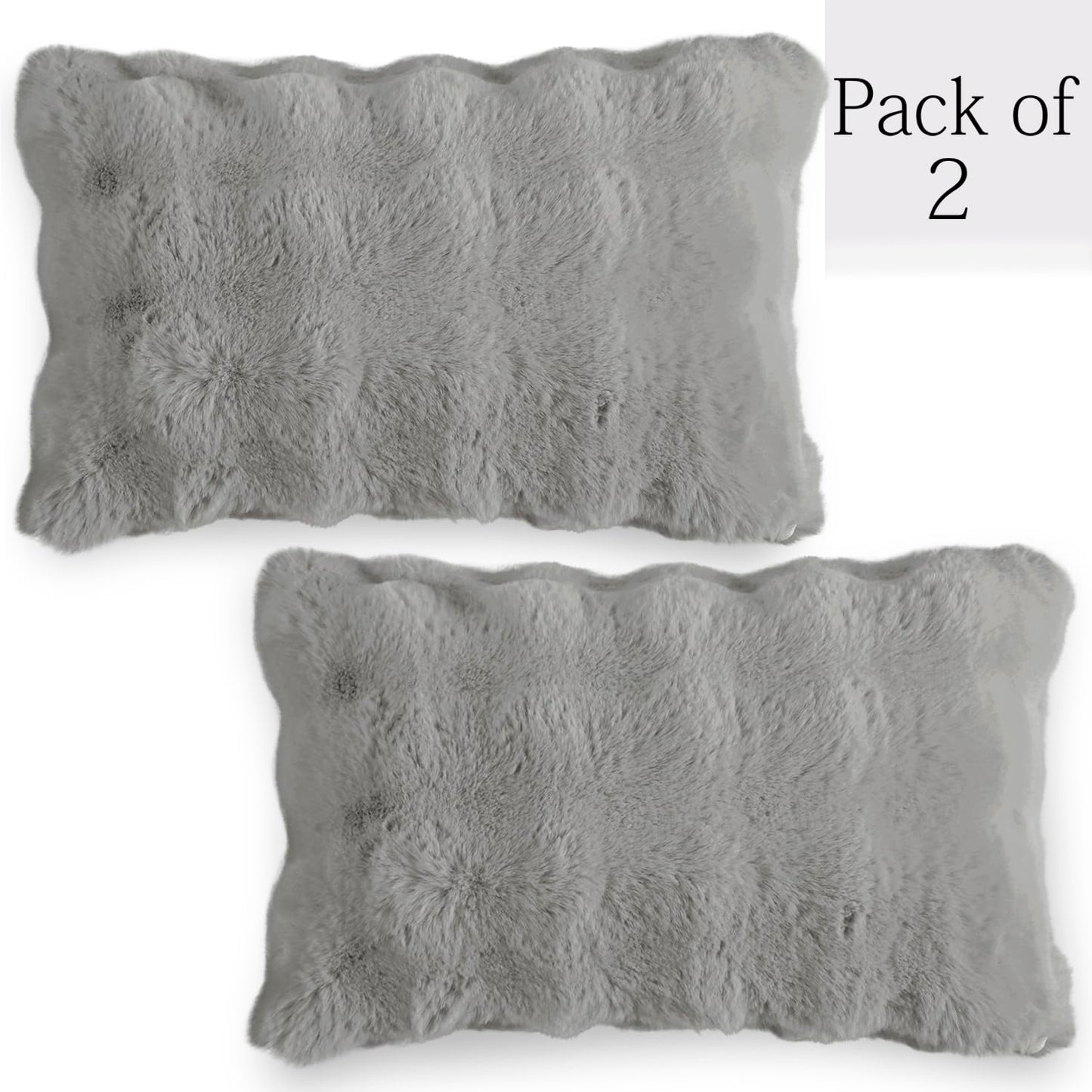 Buy Cool Grey Colour Zippered faux rabbit fur cushion covers in set of 2