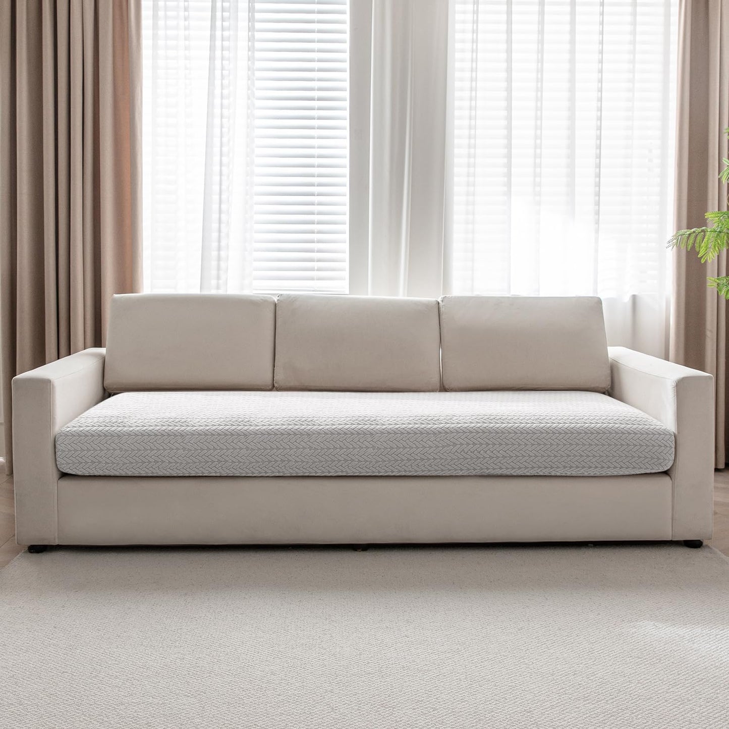 Stretchable Thick Jacquard Textured Seat Couch Cushion Cover for 1/2/3 Seaters, Light Grey