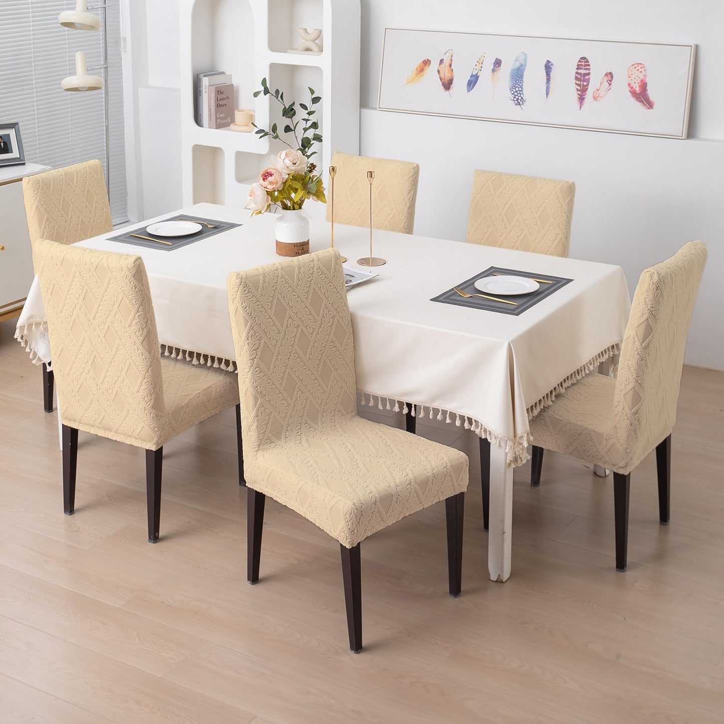 Chair Cover Set of 1/2/4/6, 190 GSM Jacquard, Beige