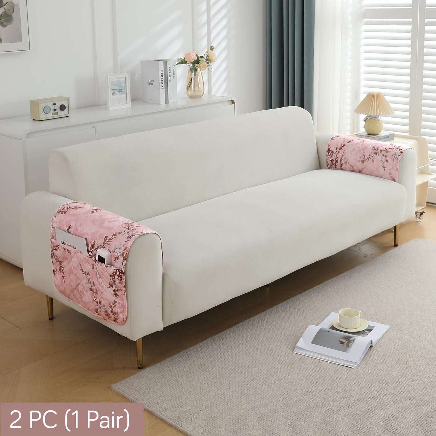 Quilted, Waterproof and Anti-Slip Sofa Cover Mat, Blossom Flower Pink