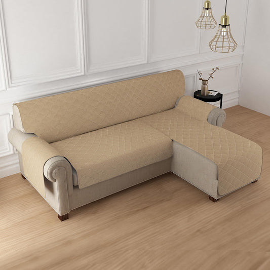 Quilted Reversible One Piece L Shape 4/5/6 Seater Sofa Cover Mat, Camel