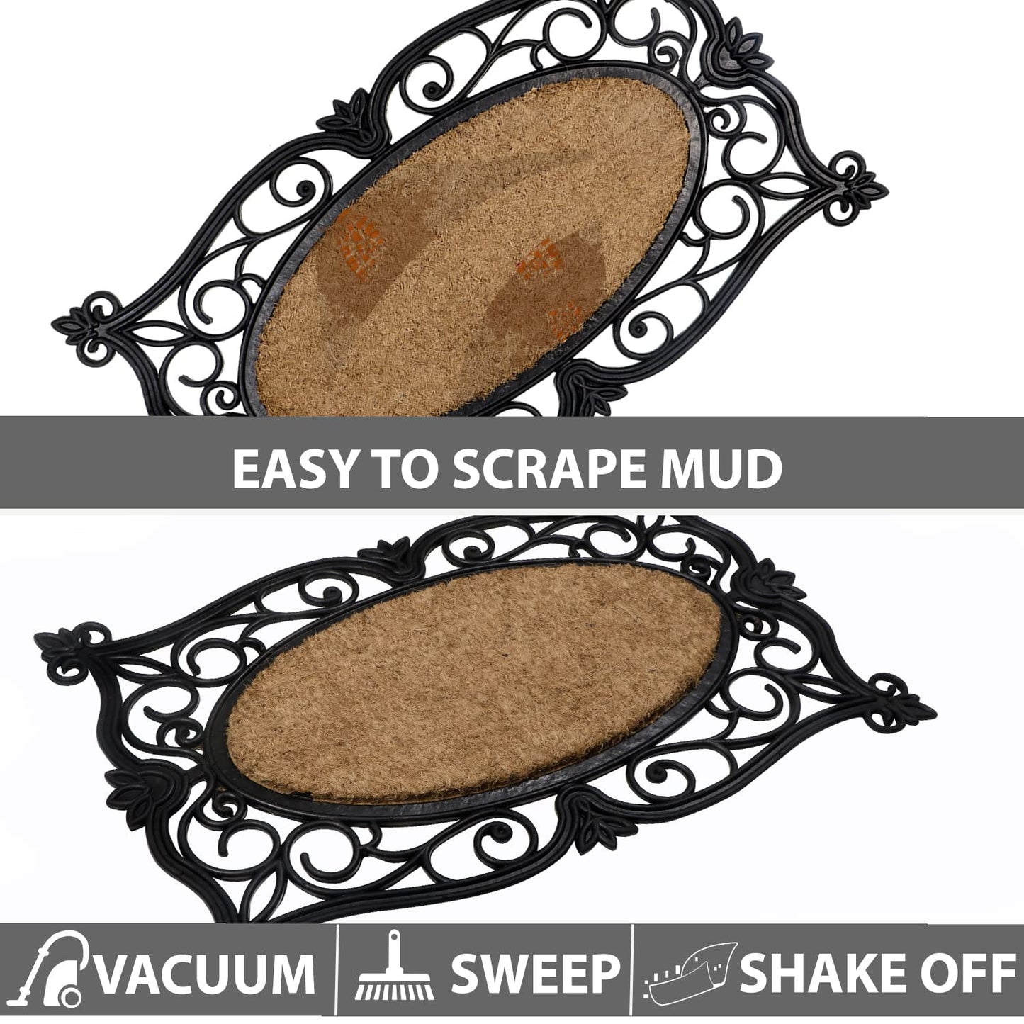 Natural Rubber Coir Doormat with Designer Border, Anti-Slip Rubber Backing, 45x75 cm