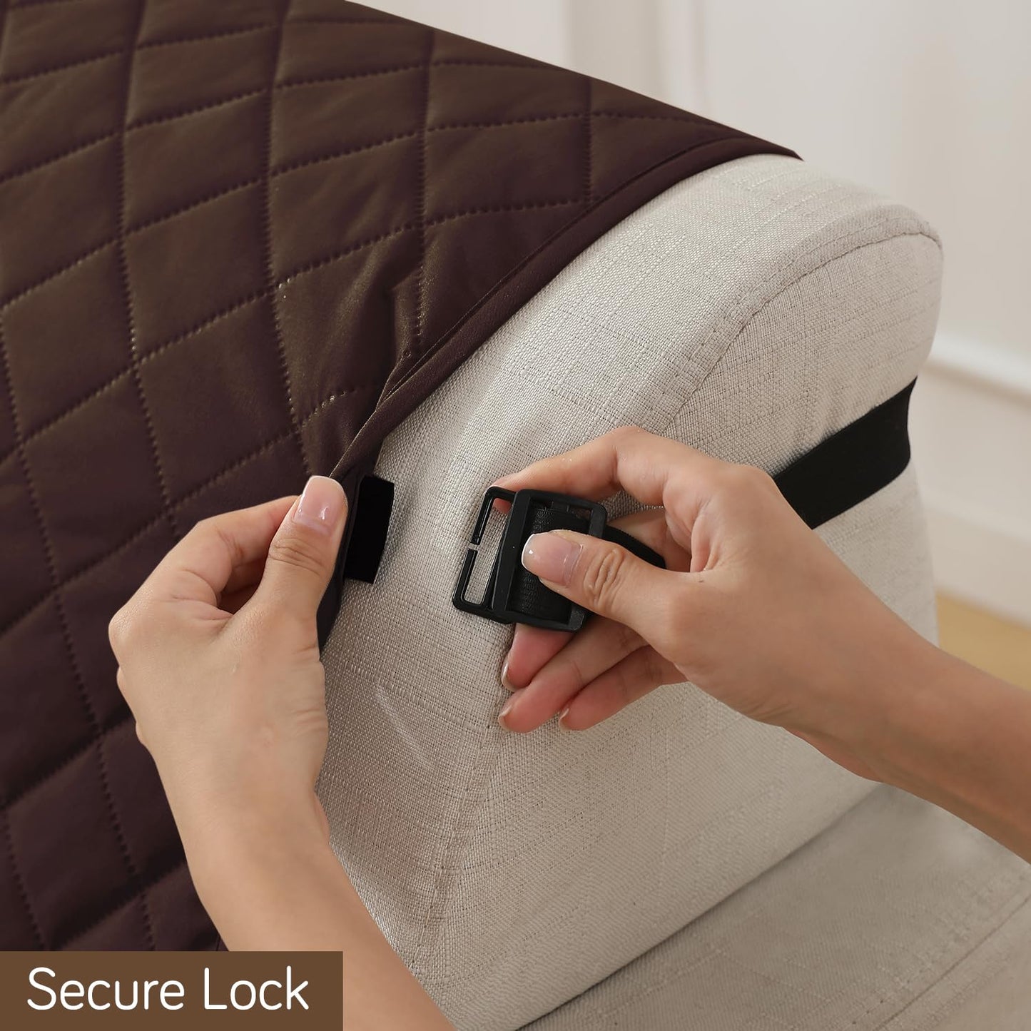 Quilted Waterproof Sofa Cover Mat with Pockets on Armrest Cover - Brown