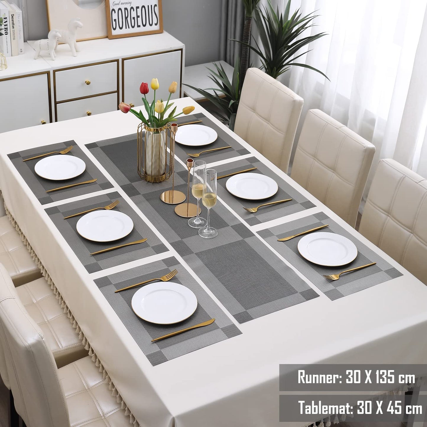 PVC Dining Table Mats, Grey