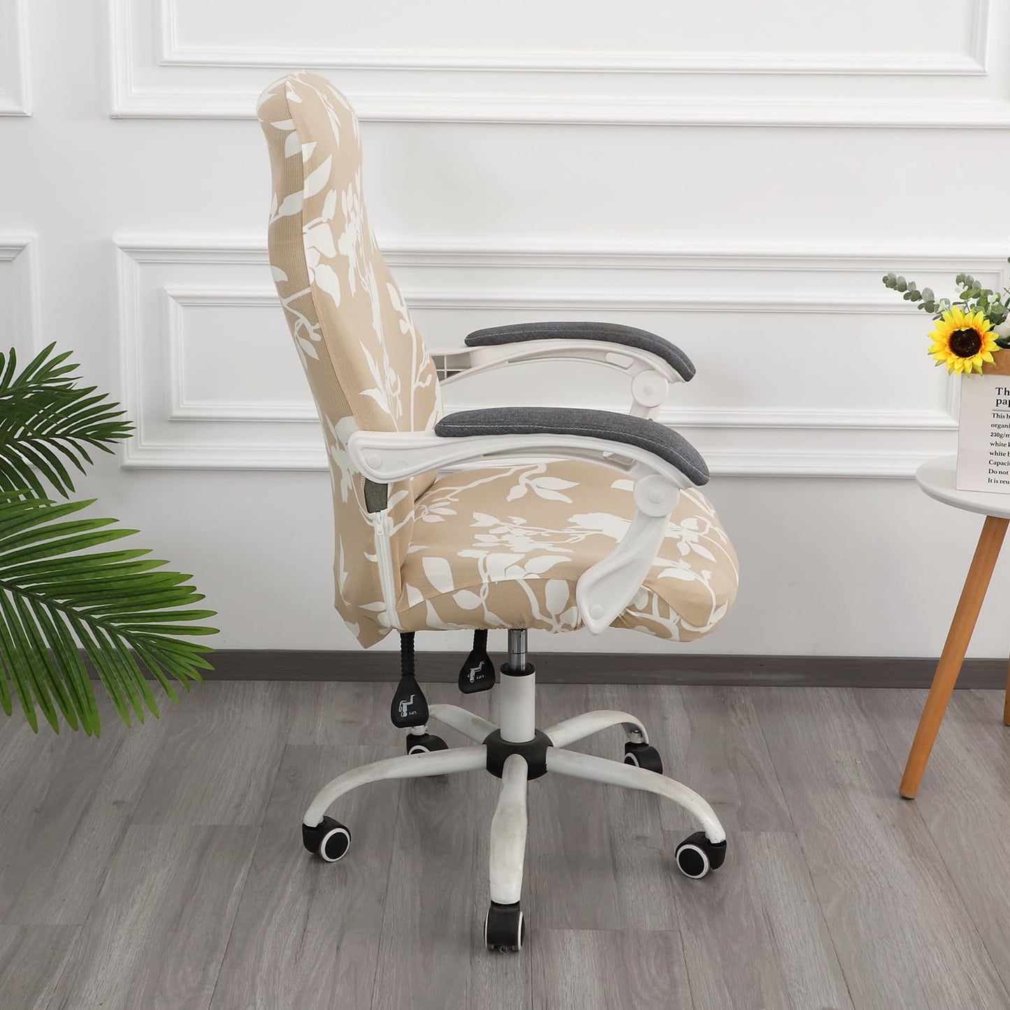 HOKIPO 140gsm Stretchable Office Chair Cover, Buff Brown Sillehoute Floral - Medium / Large