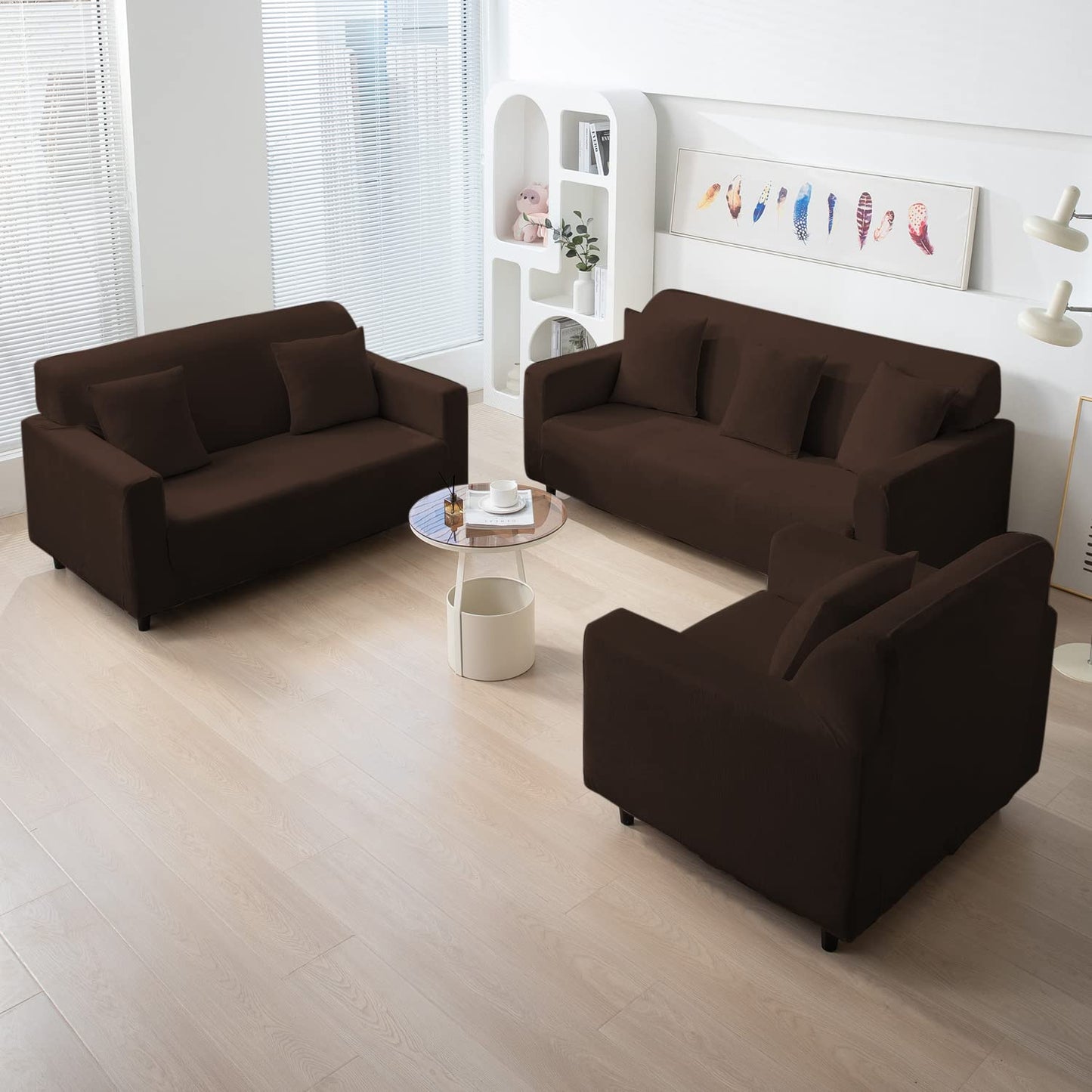 Elastic Stretchable Premium Velvet Sofa Cover, Brown