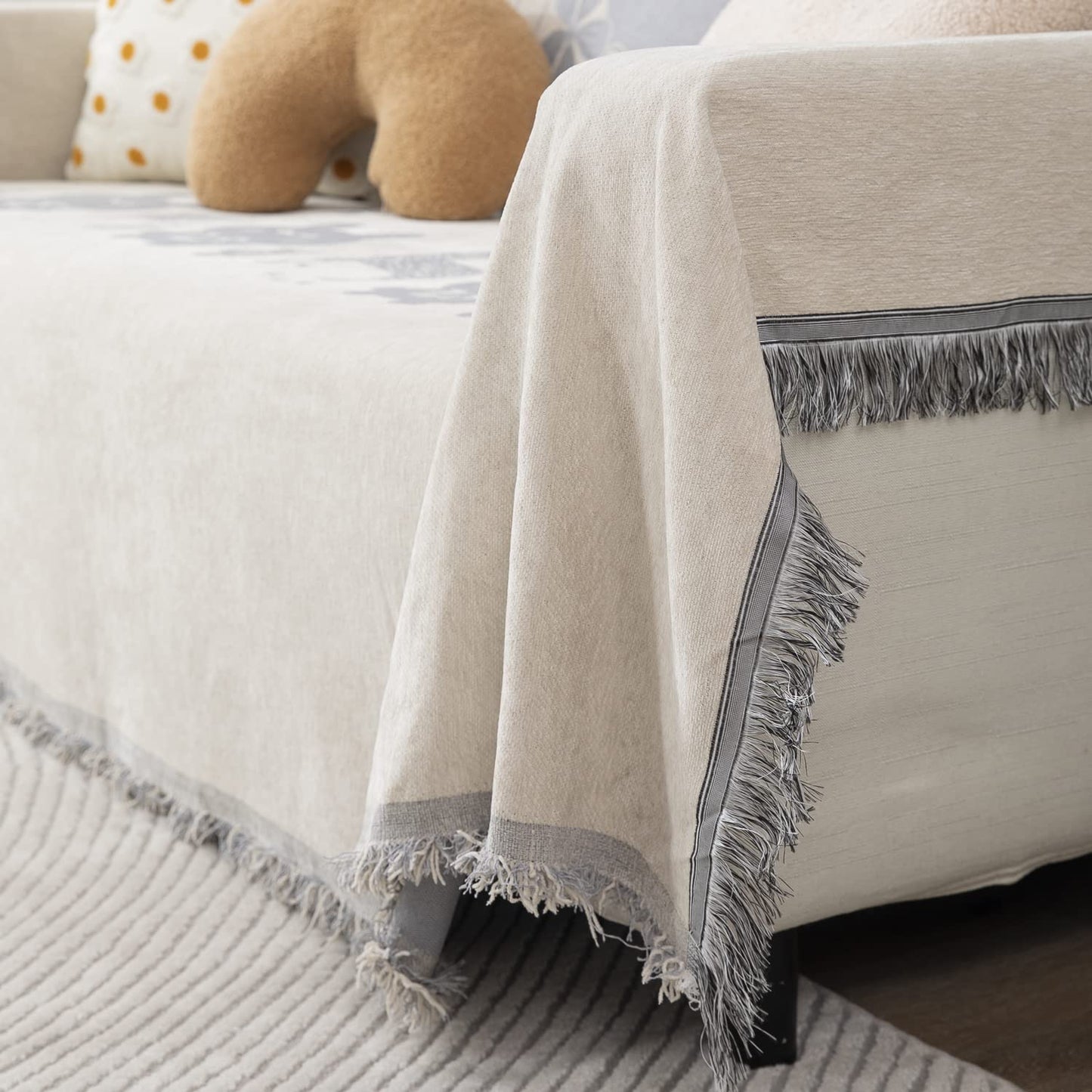 Off-White Nature, Soft and Pet Friendly Chenille Sofa Throw Cover