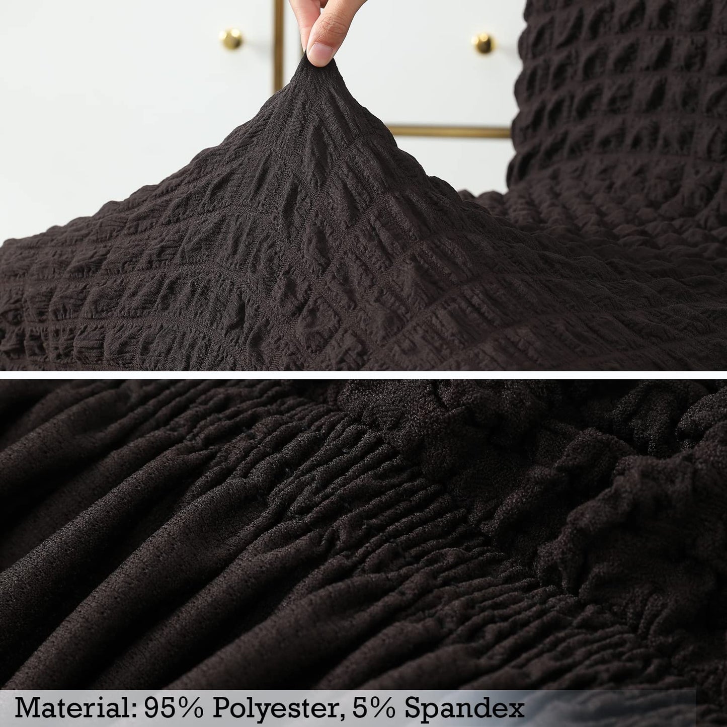 Elastic Stretchable 280 GSM Bubble Dining Chair Cover with Frill, Dark Chocolate