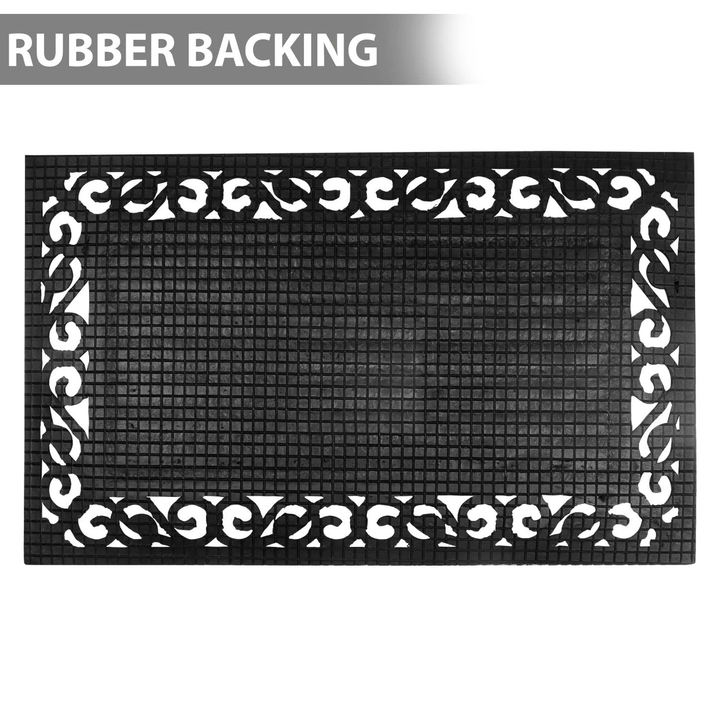 Natural Rubber Coir Rectangular Doormat with Designer Border, Anti-Slip Rubber Backing, 45x75 cm