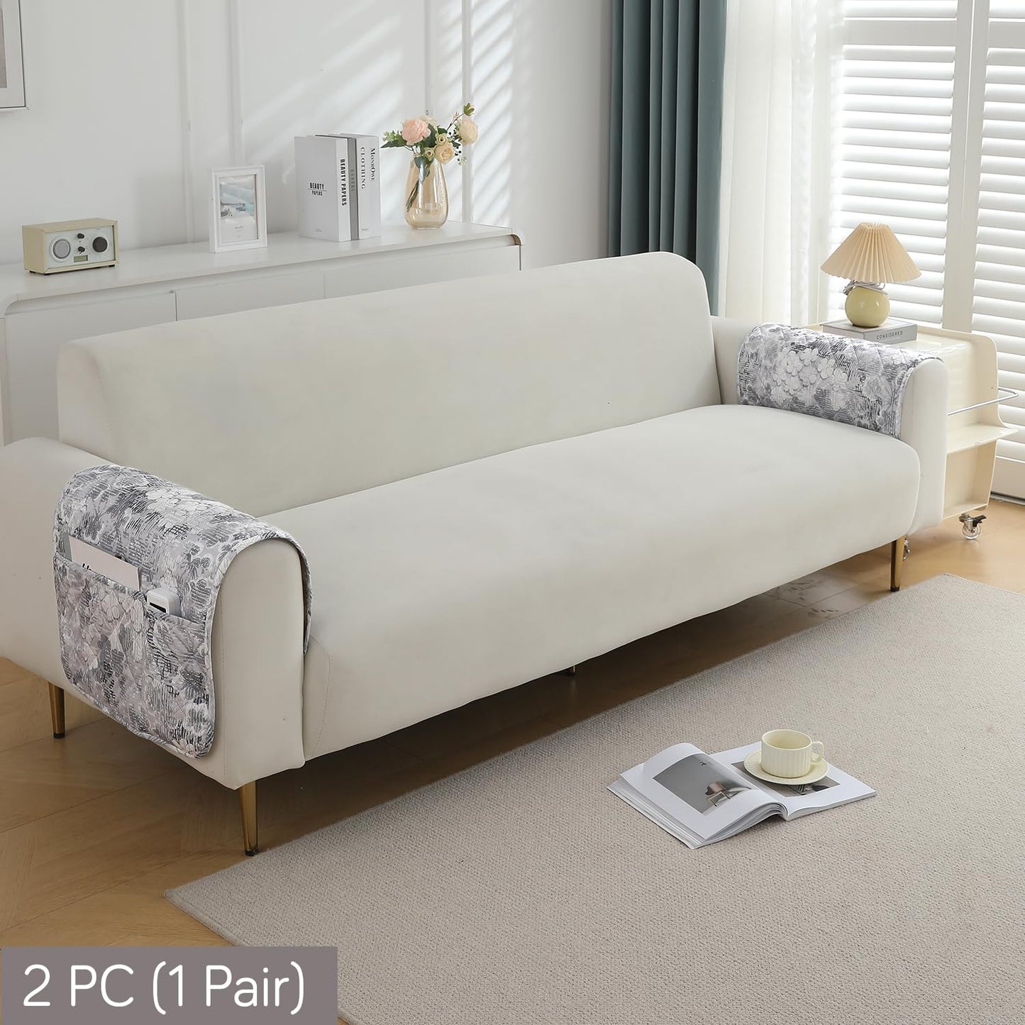 Quilted, Waterproof and Anti-Slip Sofa Cover Mat, Abstract Pale Grey