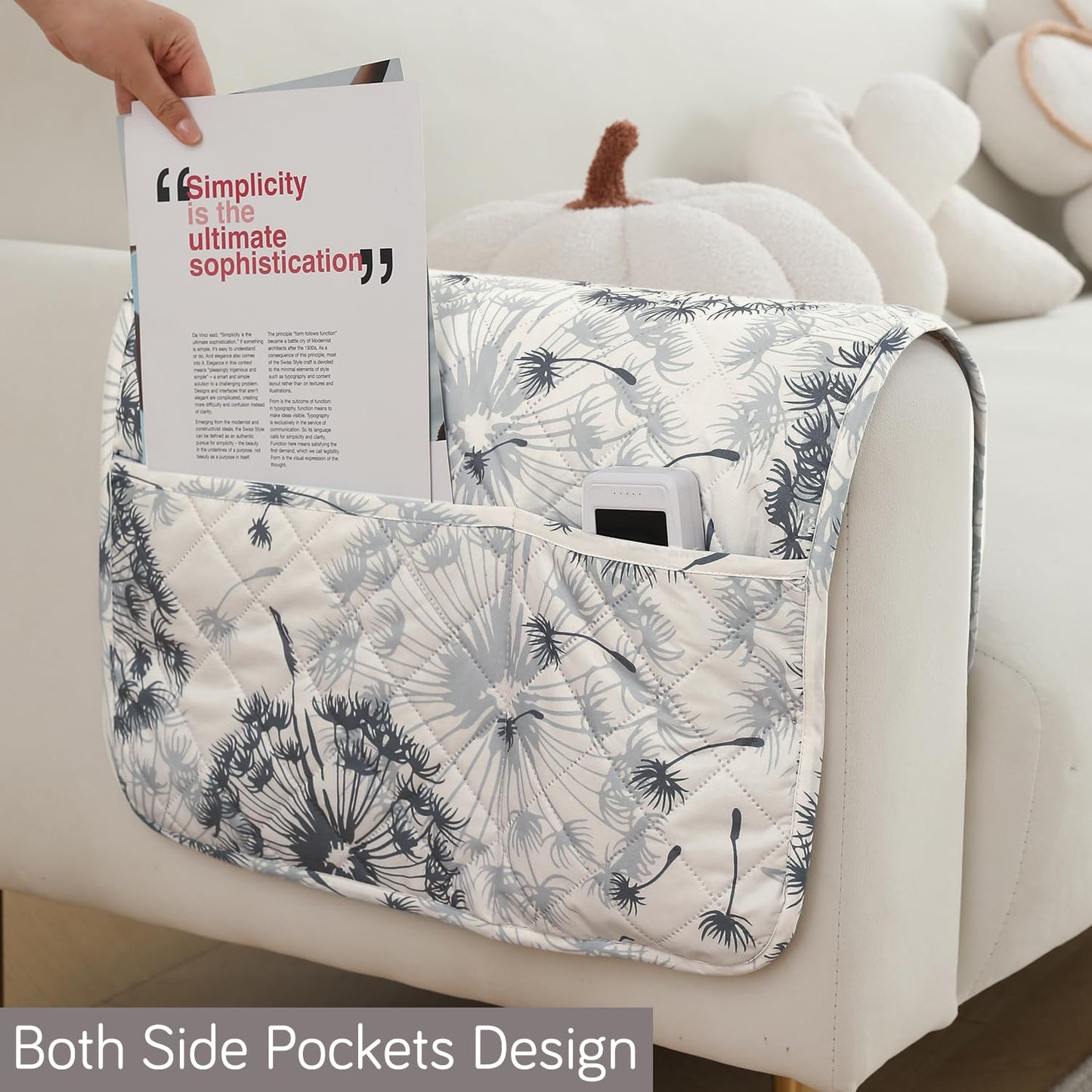 Quilted, Waterproof and Anti-Slip Sofa Cover Mat, Dandelion Anchor Grey