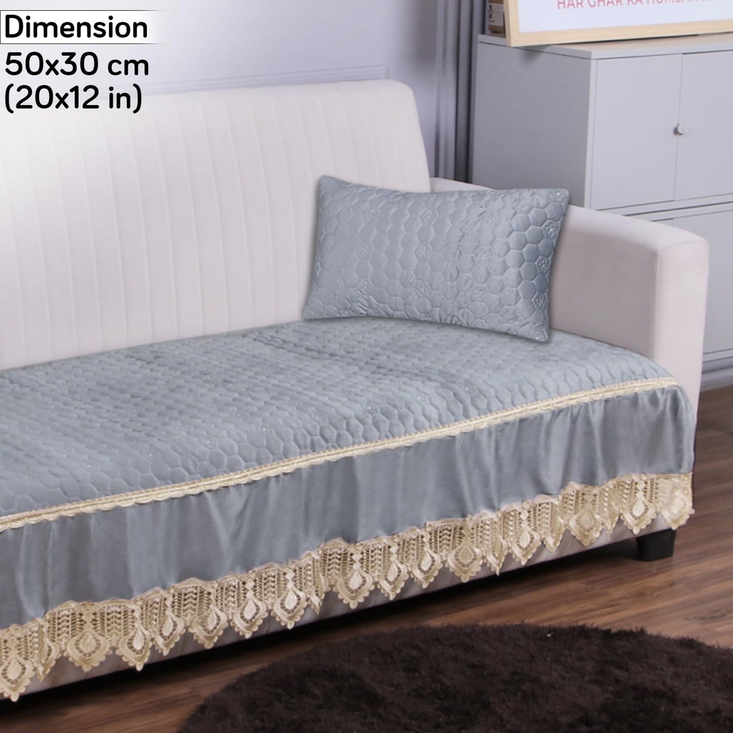 Premium Dutch Velvet Sofa Seat Mat for 1/2/3 Seater Sofa and Cushion Cover, Light Grey