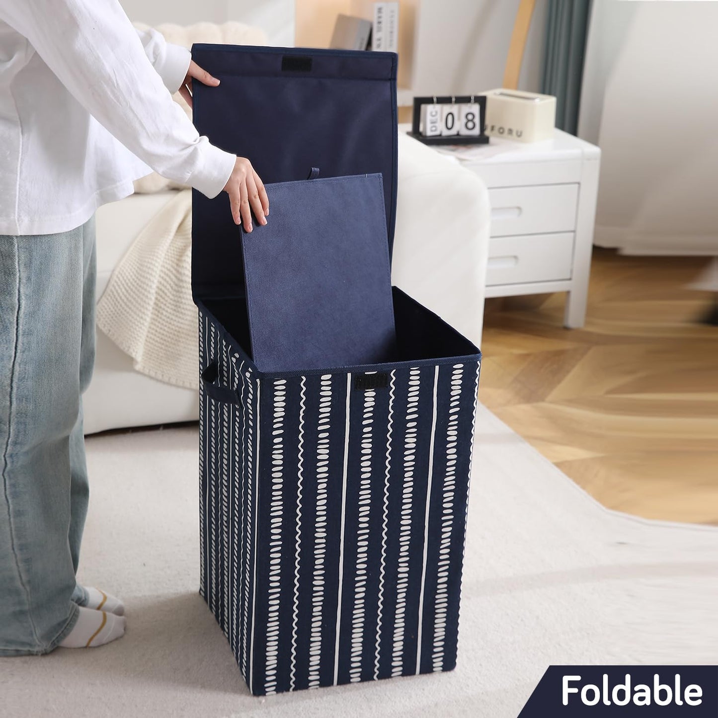 Foldable Laundry Basket for Clothes with Lid, Abstract Lines