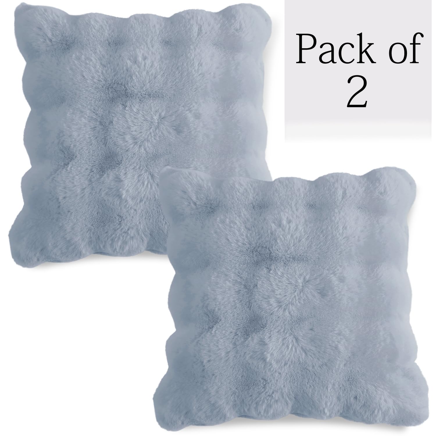 Buy Charm Blue Colour Zippered faux rabbit fur pillow covers in set of 2