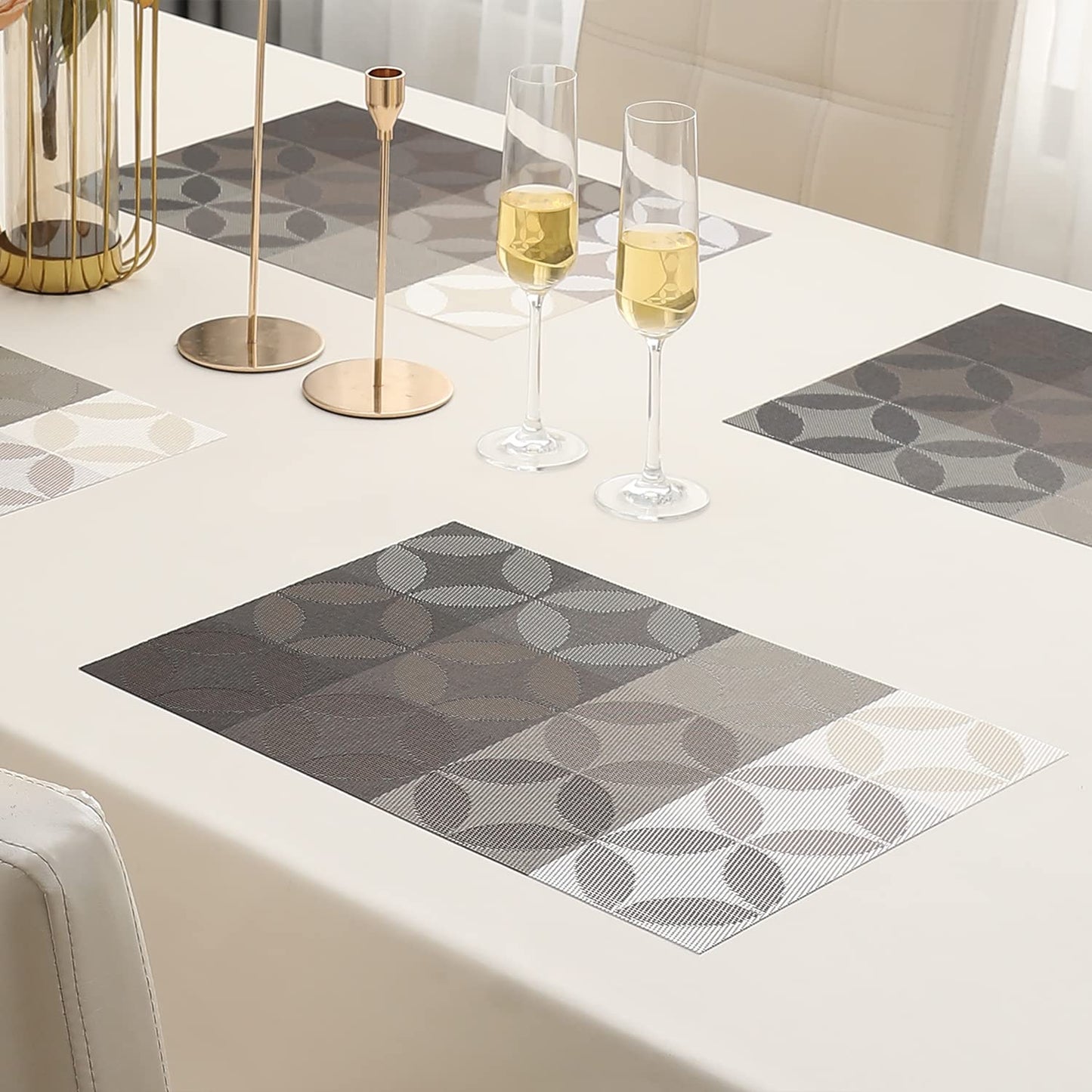 PVC Dining Table Mats, Geometric Grey