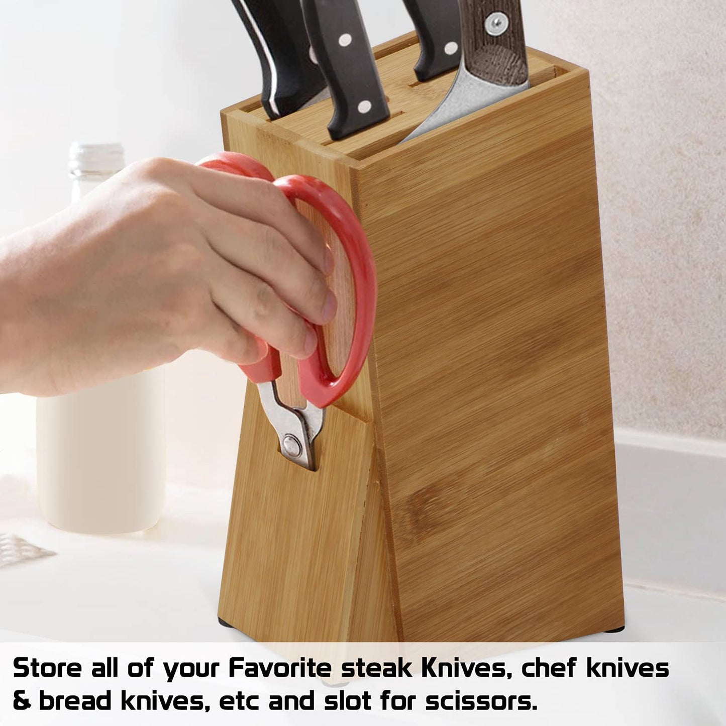 Wooden Knife Holder for Kitchen - Universal Knives Holder Stand with 5 Slots