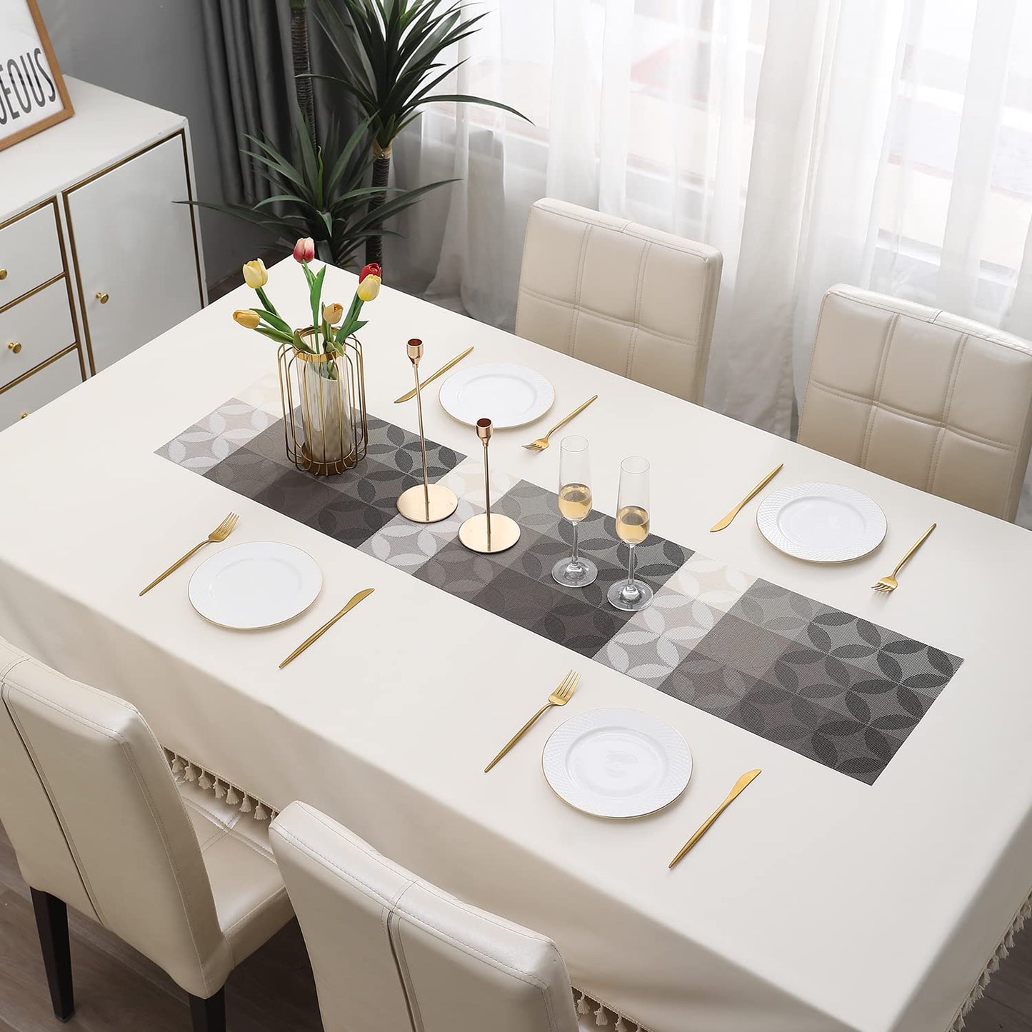 PVC Table Runner 30x135 cm, Geometric Grey