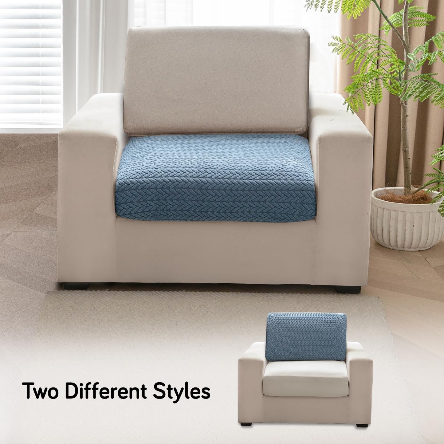 Stretchable Thick Jacquard Textured Seat Couch Cushion Cover for 1/2/3 Seaters, Dark Blue