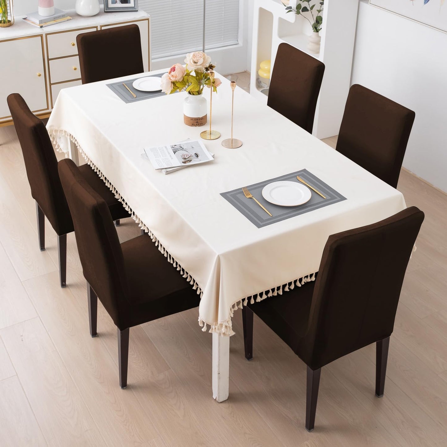 Elastic Stretchable Premium Velvet Dining Chair Cover, Brown