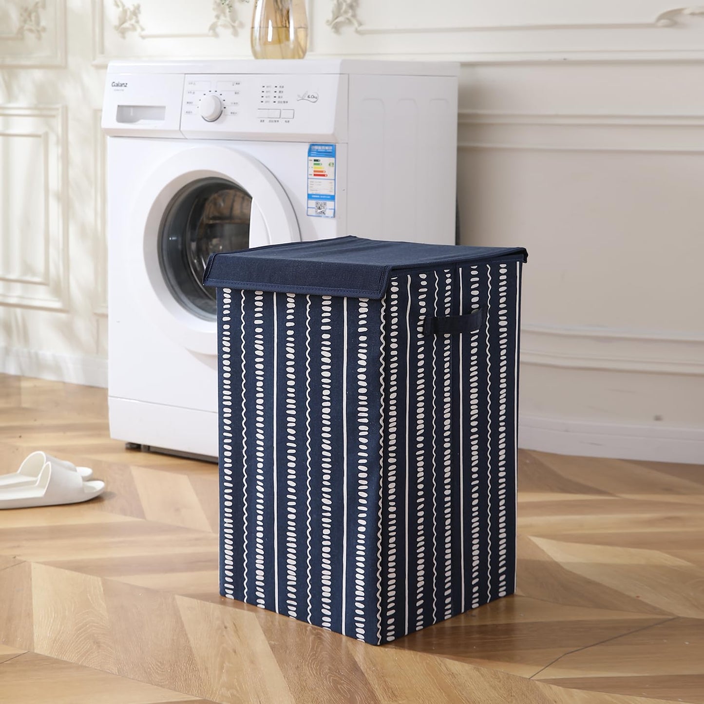 Foldable Laundry Basket for Clothes with Lid, Abstract Lines