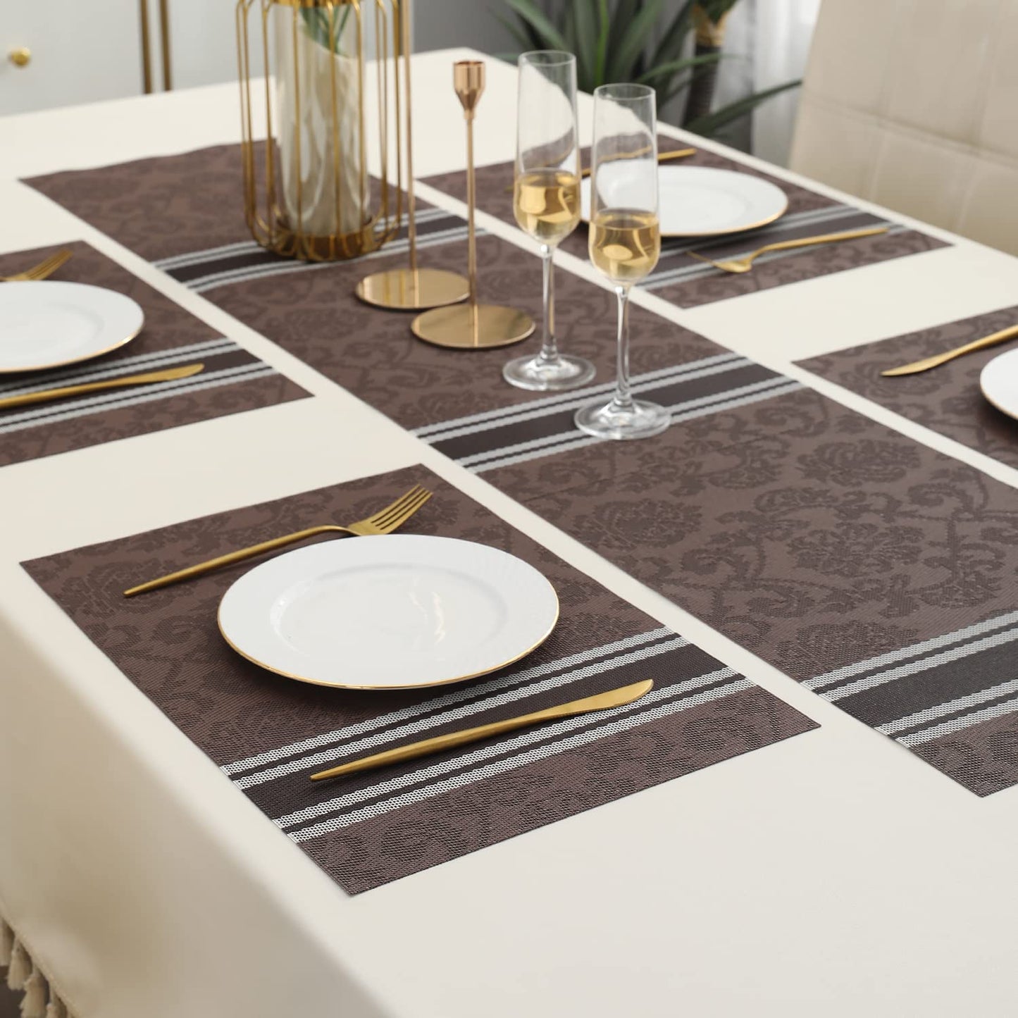 PVC Dining Table Mats, Damask Brown