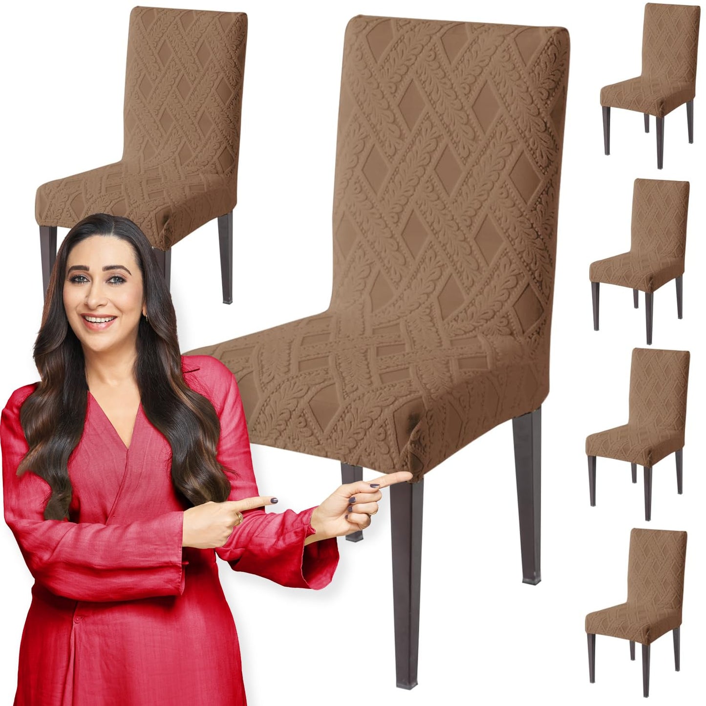 Chair Cover Set of 1/2/4/6, 190 GSM Jacquard, Brown