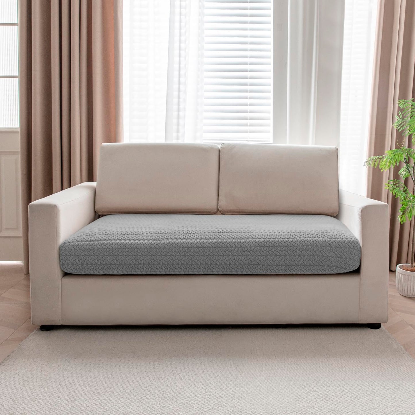 Stretchable Thick Jacquard Textured Seat Couch Cushion Cover for 1/2/3 Seaters, Dark Grey