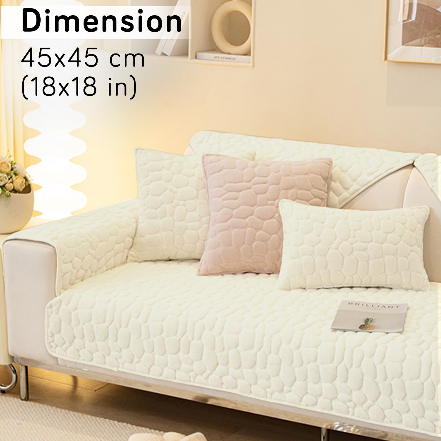 Buy Bliss White colour Zippered Pebble Texture Milk Velvet Sofa Pillow Covers