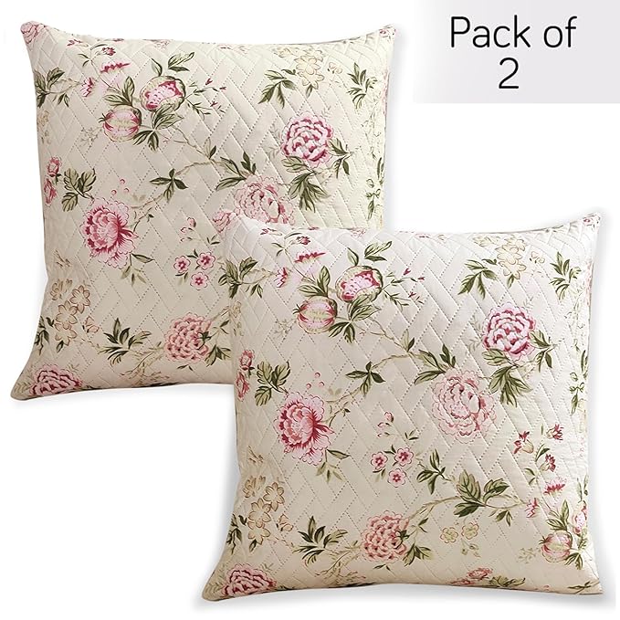 HOKIPO Quilted Sofa Cover Seat Mat for 1/2/3 Seater and Cushion Cover, Beige Peonies