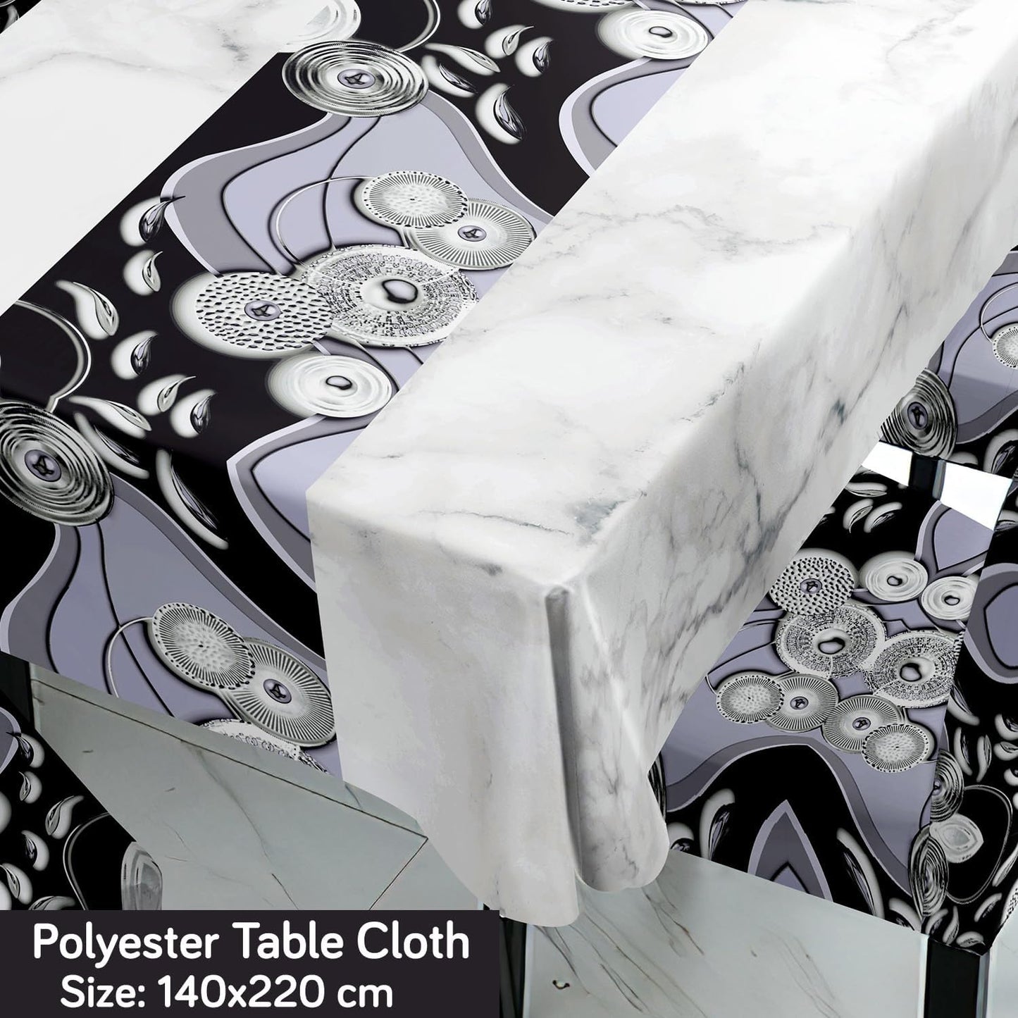 Black Printed Dining Set Cover | 4/6 Seater