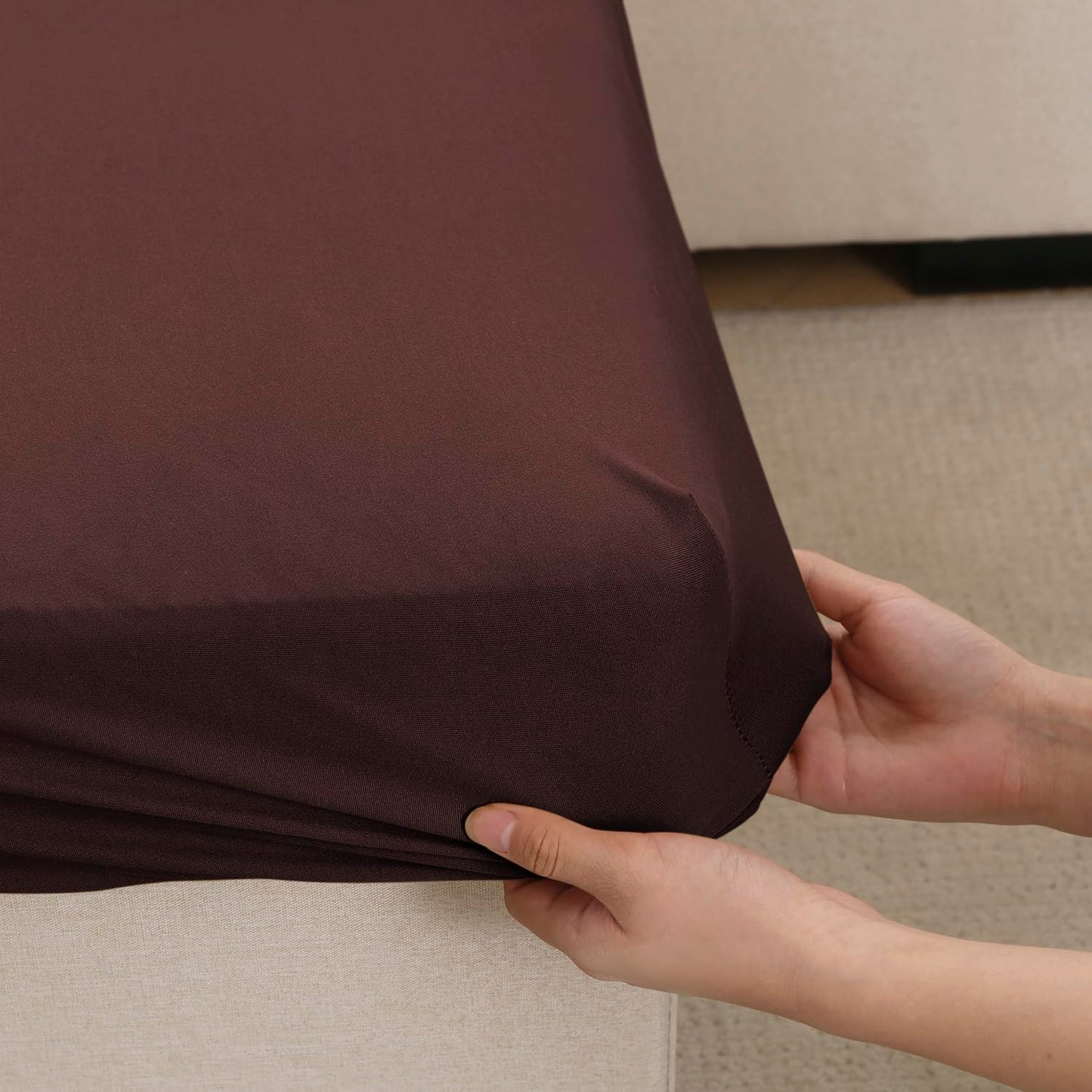 100% Waterproof Stretchable Seat Couch Cushion Cover for 1/2/3 Seater, Brown